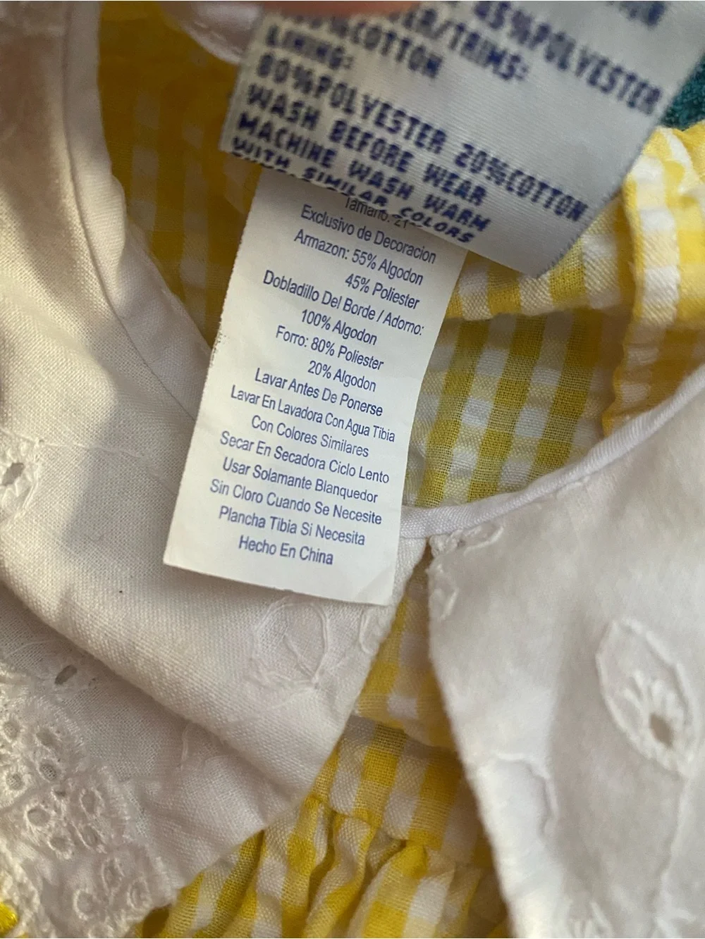 Yellow Gingham Seersucker Samara Girls' Dress with Pink Flower Appliqués Size 2T